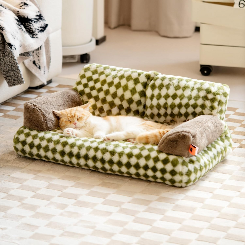 Fluffy Cat Couch Bed – Washable Non-Slip Pet Sofa for Cats & Small Dogs