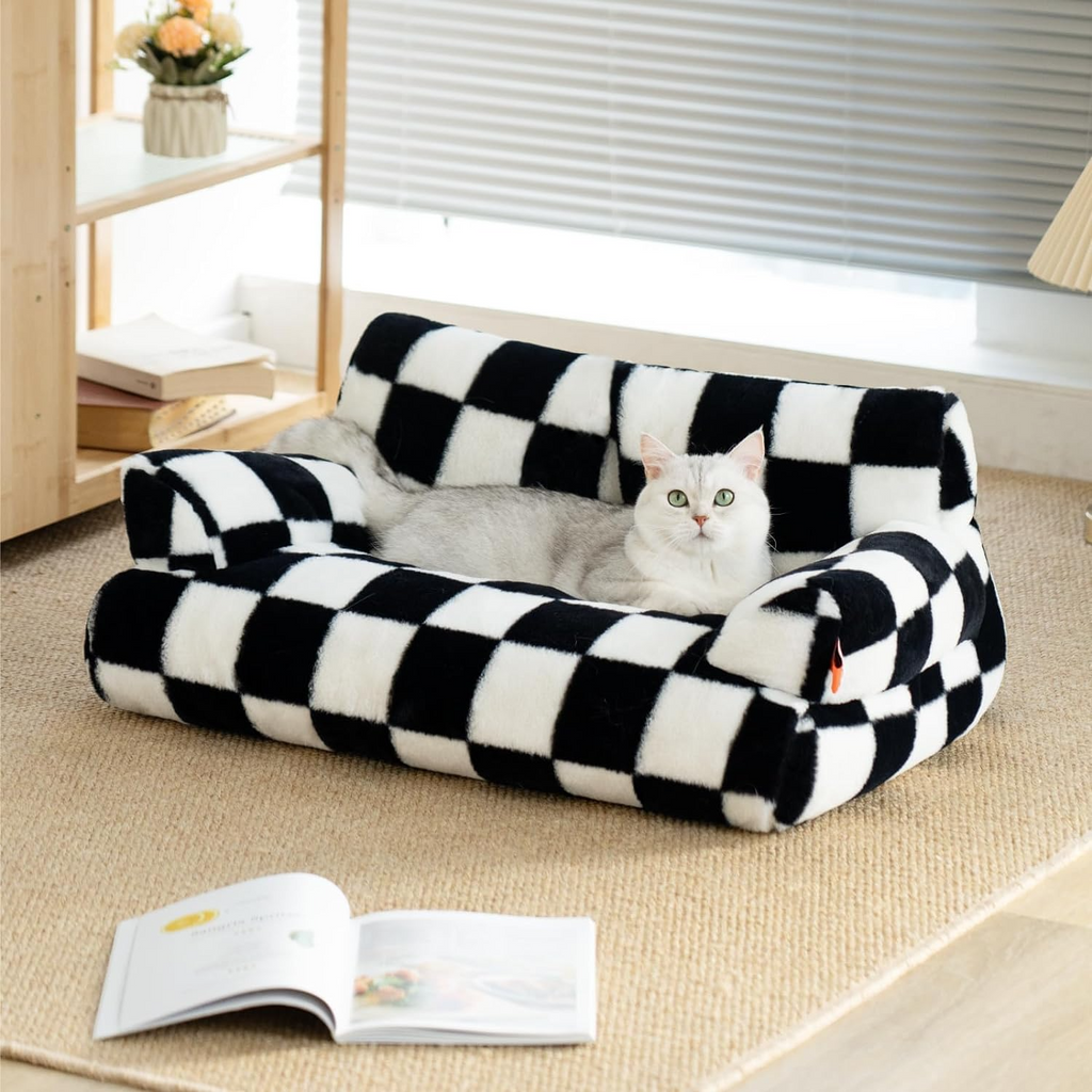 Fluffy Cat Couch Bed – Washable Non-Slip Pet Sofa for Cats & Small Dogs