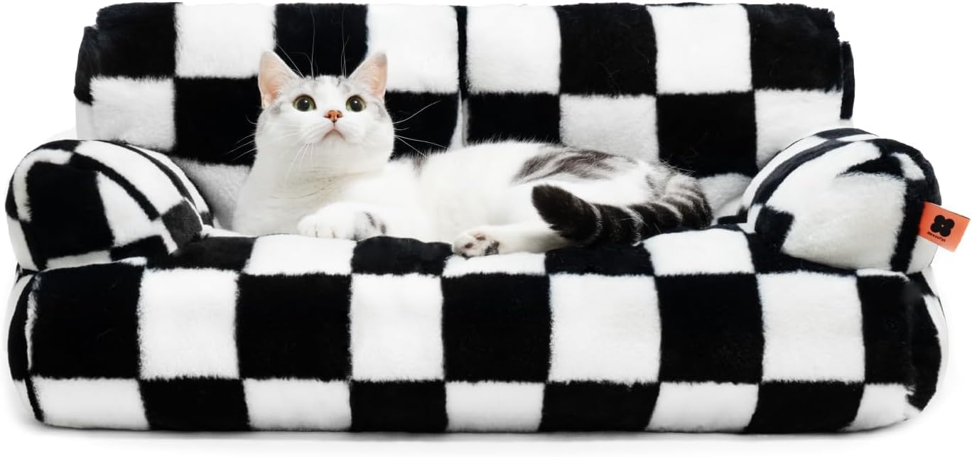 Fluffy Cat Couch Bed – Washable Non-Slip Pet Sofa for Cats & Small Dogs