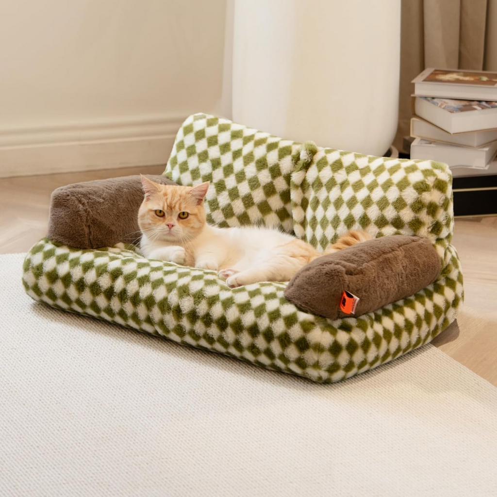 Fluffy Cat Couch Bed – Washable Non-Slip Pet Sofa for Cats & Small Dogs